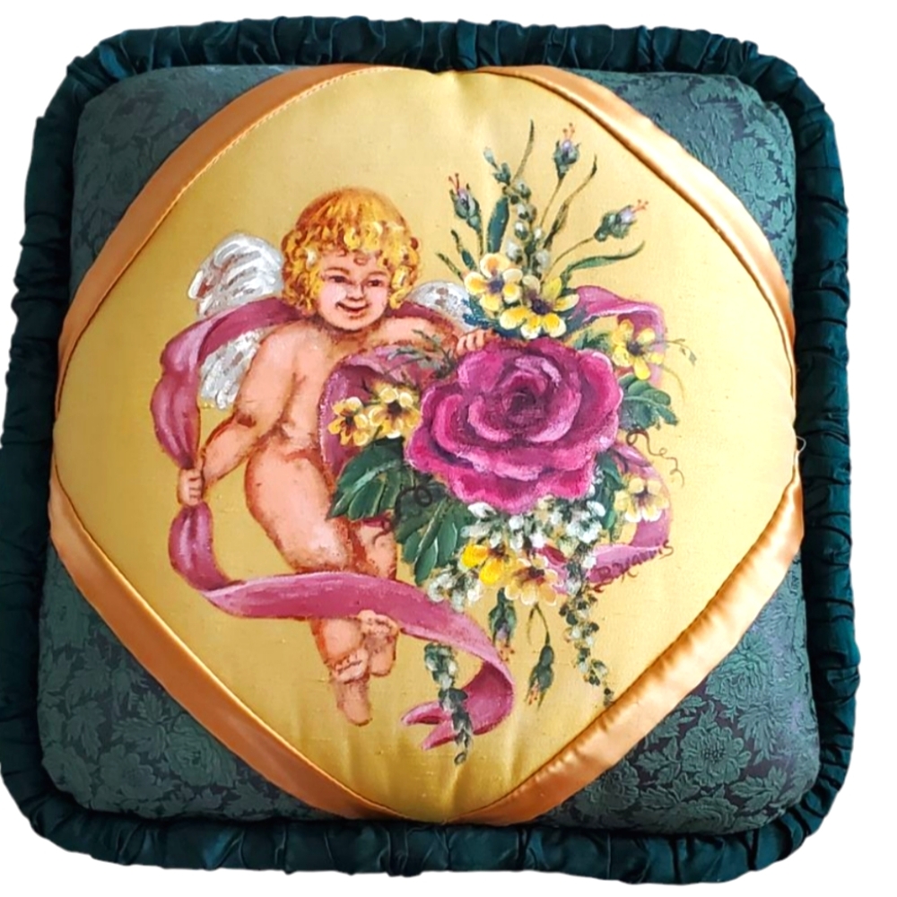 Vintage Angel Flower Unique Hand Paint Pillow.
